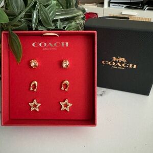 Coach Signature Star Stud Earring Set - 3 Pair Set Brand New w Box